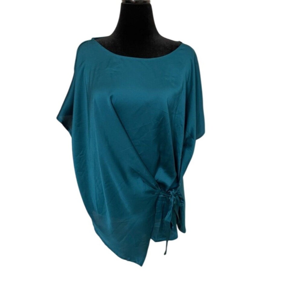 Lane Bryant Teal Satin Kaftan Style Side Tie Blouse Women's Plus Size 18/20